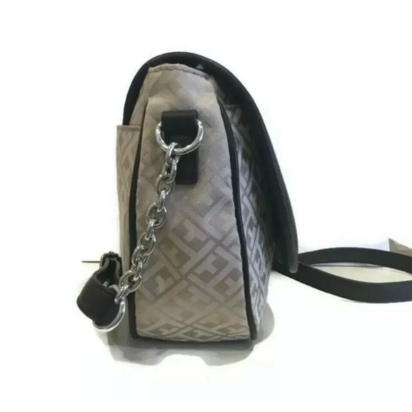 Tommy Hilfiger Logo Print Crossbody Saddle Handbag Ivory Brown - Picture 4 of 11